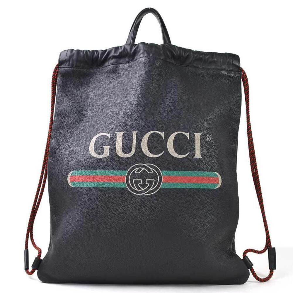 Gucci GG Webbing Drawstring Tote Bag Black Multicolor Leather